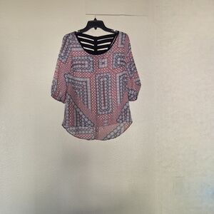 I.N. Studio Pink and Black Geometric Blouse